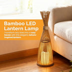 Vintiquewise Hand-Woven Tall Bamboo LED Floor Standing Lantern – Bohemian Wicker Decorative Lamp and Farmhouse Accent for Living Rooms Entryways Patios and Garden, Large - Image 3