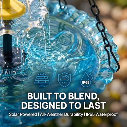 Solar Bird Bath Fountain Hanging – Solar Powered Outdoor Water Fountain for Birds,Hanging Bird Bath with Water, Easy Setup Garden Decor for Patio, Balcony, Backyard (Pink) - Image 2
