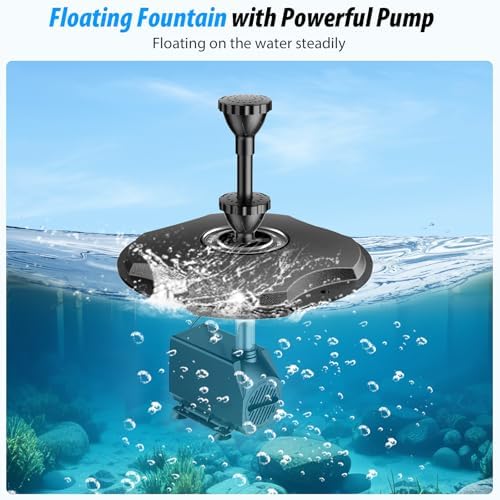 Anfraer Floating Pond Fountain with LED Lights, 650GPH RGB Floating Fountain with 3 Spray Modes, Pond Pump with 27FT Power Cord & 65.6FT Mooring Line for Pond Garden Fish Tank - Image 4