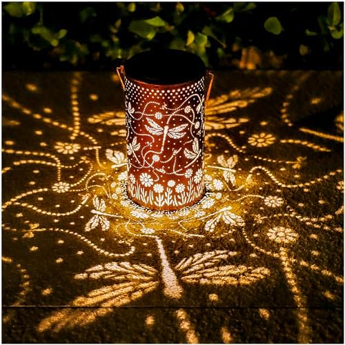 Dragonfly Solar Lanterns Outdoor Waterproof Hanging Solar Lights Dragonfly Gifts for Women Men Mom Metal Decorative LED Lanterns for Yard, Patio, Lawn, Pathway, Landscape, Garden Decor by TIGGSY