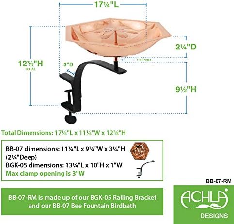 Achla Designs Copper Bee Fountain & Birdbath with Rail Mount Bracket - Image 2