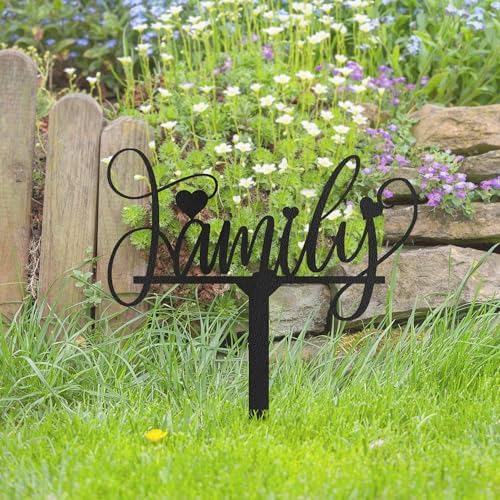 Metal Family Sign Garden Stake Decorative, Script Lettering with Heart Accents Silhouette Statues for Yard Art, Outside, Patio, Outdoor Decor, Garden Decorations, Lawn Ornaments - 12" Black - Image 5