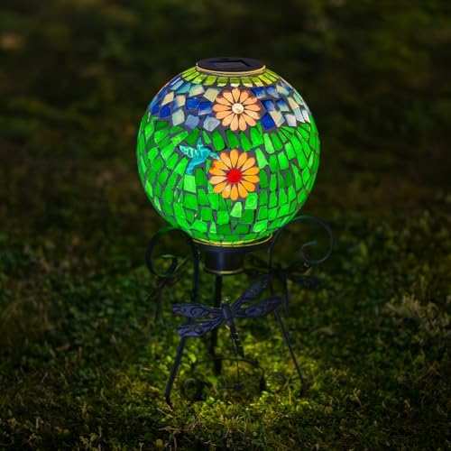 Starsoul Solar Gazing Ball, 10" Hummingbird Mosaic Gazing Balls with Stand, Decorative Gazing Globe for Garden Outside Lawn Yard Decor - Image 2