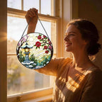Stained Glass Suncatcher Asian Garden Lantern Window Hanging Red Floral Art Decor Gift for Mom Housewarming Unique Home Ornament Indoor Outdoor Window Panel Gift (Mixed,11.8x11.8IN) - Image 6
