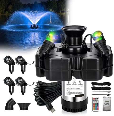 Pond Fountain Aerator, With 4 RGB Lights 1HP 110V Floating Fountain Pump by Lanmun