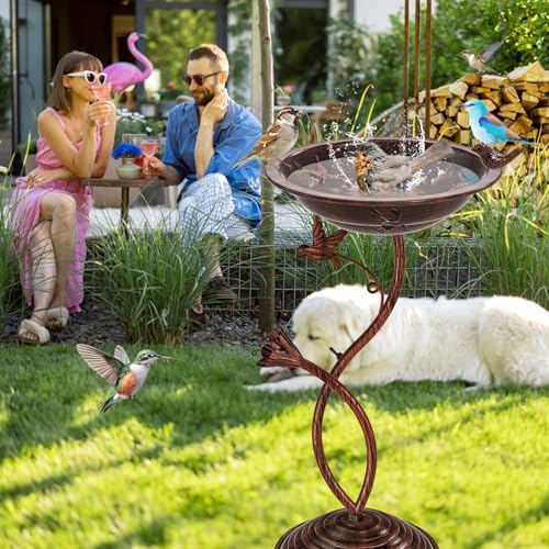 Bird Bath Garden for Outside, Vintage Metal Birdbaths Bowl with Roman Pedestal for Outdoors, Standing Bird Bath Bowl Birdfeeder for Yard Lawn Decor (Vintage Copper - Hummingbird) - Image 5