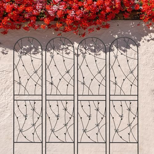 4 Pack Metal Garden Trellis 86.7" Tall Outdoor Climbing Plant Support for Roses, Flowers, Rustproof Durable Black Galvanized Tube, Lawn Garden Fence Decor Screen (4, Black flutter-86.7" H) - Image 2