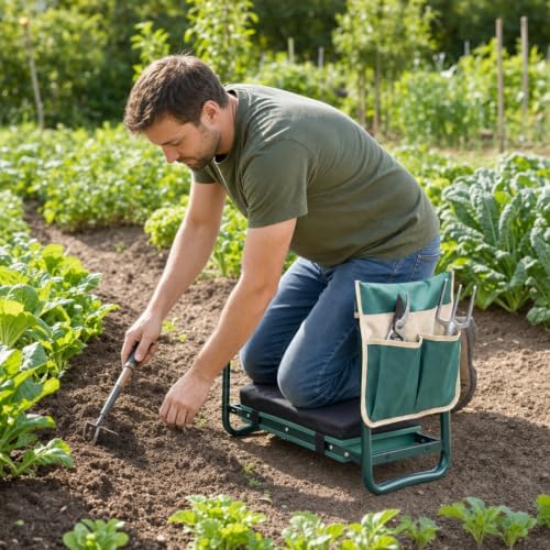 GIANTEX Garden Kneeler and Seat, Foldable 2-in-1 Gardening Bench, Green - Image 2