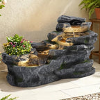 36.6" L Water Fountain Outdoor, 4-Tier Rock Cascading Water Feature - Image 2