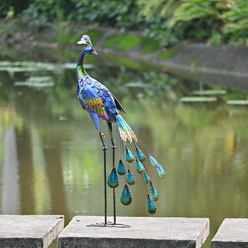 TERESA'S COLLECTIONS Outdoor Decor Peacock Yard Art Garden Sculptures & Statues for Porch Decor,35'' Blue Large Metal Bird Garden Decor for Outside, Yard Decorations Outdoor for Patio,Gifts for Mom - Image 6