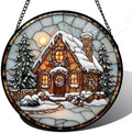 Christmas Cottage Stained Glass Window Hanging Decor Gifts for Women 15" by amderven
