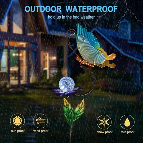 HONGLAND Solar Butterfly Garden Lights, Outdoor Lights Garden Decor for Outside, Flower Yard Decorations, Metal Yard Art for Patio Decor, Gifts for Mom - Image 6