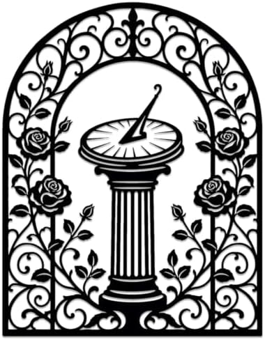 Sundial and Rose Garden Metal Wall Art, Metal Signs, Metal Outdoor Decor, WallArt Decor, Vintage Gothic Artwork, Elegant Wall Decoration for Living Room Bedroom, Stunning Home Decor Piece. (Black,24inch) by Unknown