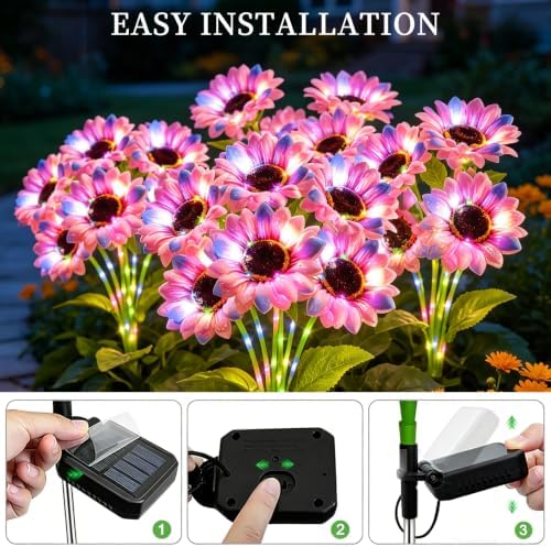 Solar Lights Outdoor, Gift for Women Mom Grandma Friends, 4 Pack 24 Solar Colorful Sunflower Lights, Solar Flower Lights Waterproof, Outside Sunflower Decor Light for Landscape Yard Patio Lawn Pathway - Image 4