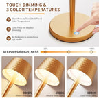 Cordless Table Lamps Rechargeable, 6000mAh Battery Operated LED Desk Lamp Outdoor Waterproof Portable Touch Dimmable Table Night Light for Patio Restaurant Dining (Gold) - Image 3