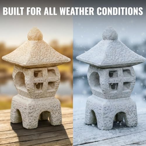 OLOMA Stone Oki Gata Japanese Lantern Garden Statue Asian Concrete Pagoda Handcrafted Ornament Asian Landscape Decor Zen Patio Lawn Yard Shrine Accent - Image 3
