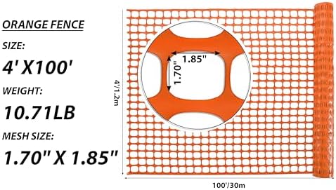 PotatoLife 4'x100' Plastic Mesh Safety Fence with 100 Zip Ties, Orange - Image 3