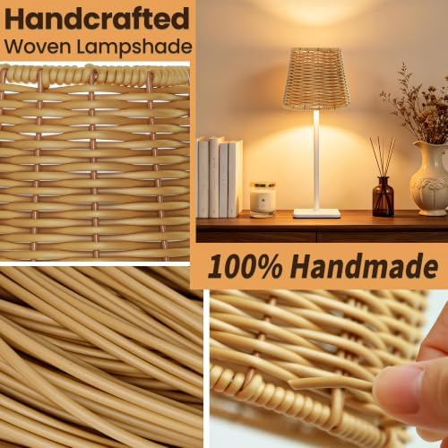 Mr. White Outdoor Waterproof Cordless Rechargeable Portable Top Touch Battery Operated Powered LED Table Lamp with Wicker lampshade for Restaurant Kitchen Patio Dinner Dining (Mahjong) - Image 2