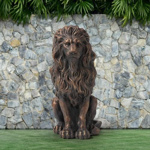 Large Brown Lion Garden Statue, 20.47" Resin Regal Sitting Lion Sculpture for Front Door, Luxury Home Entrance Guardian Decor, Outdoor Animal Figurine, Feng Shui Protection Beast - Image 5