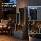 Large Outdoor Water Fountain with LED Lights, 70.87" Modern Freestanding Resin Waterfall Feature, Ribbed Panel Garden Fountain for Patio, Backyard, Porch, Deck - Image 4