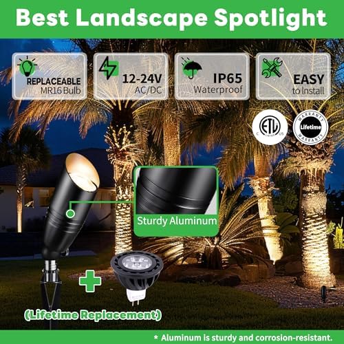 Landscape Spotlights, Black Low Voltage LED Outdoor Lighting, IP65 Waterproof Aluminum uplight for Yard House Porch with 5W MR16 Bulb 5000K 12 Pack - Image 2
