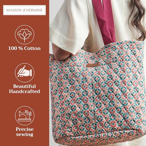 Maison d' Hermine Shopping Bags Cotton Quilted Tote Bag with Zipper Pockets - Image 4