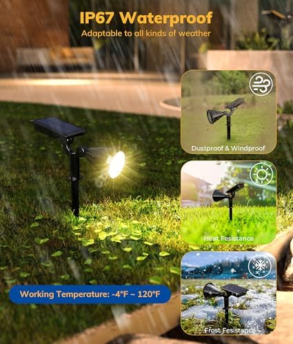 NBKLS Solar Spot Lights for Outside, 21 LED Outdoor Solar Lights for Yard, 4 Pack Solar Spotlights Waterproof Auto On/Off for Landscape, Wall, Garden, Pool, Tree, Pathway and Driveway(Warm White) - Image 3