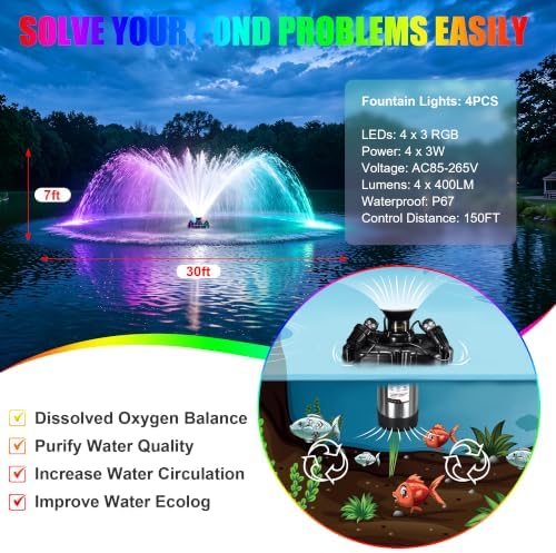 Goldlife Pond Fountain Aerator F4 With 4 RGB Lights 1HP 750W Floating Pump - Image 4