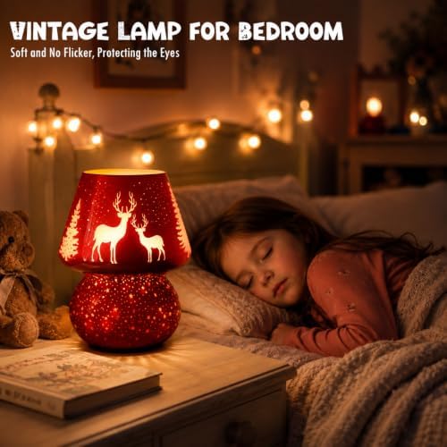 ULAROOM Christmas Battery Operated Mushroom Lamp - Vintage Small Table Lamp with Timer, Cordless Bedside Nightstand Lamp, Glass Battery Powered Lamp for Bedroom Kitchen Living Room Decor Aesthetic - Image 3