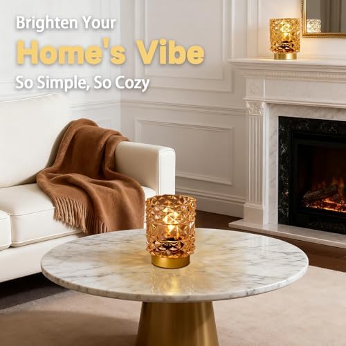 Battery Operated Lamp with Timer, Small Cordless Table Lamp, 2-Pack Yellow - Image 4