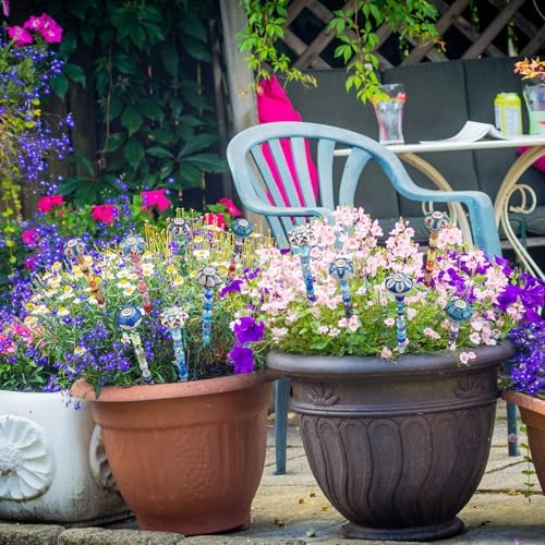 Silipull 255 Pcs 14 Inch Christmas Garden Stakes Decorative Blue and White Porcelain Ceramic Round Beaded Garden Stakes Decor Fairy Sticks for Indoor Outdoor Yard Lawn Pathway Patio Decoration - Image 6