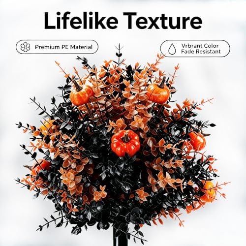 Outdoor Artificial Flowers Fake Plants, Artificial Topiary Balls with Ground Spikes, UV Resistant, Mix 4 Colors, 2 Pack, 20 inch, Garden Porch Patio Gravesite Indoor Decor (2 PCS Pumpkin Color) - Image 3