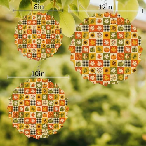 12 Inch Thanksgiving Wind Spinner for Yard and Garden, Fall Pumpkin Sunflower Maple Leaves Plaid Hanging Ornaments Outdoor 3D Kinetic Wind Sculpture Spinners Indoor Outdoor Patio Décor Ornaments Gift - Image 3