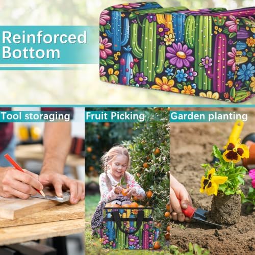 Colorful Cactus Flower Garden Tool Bag with Hard Bottom and 10 Pockets - Image 7