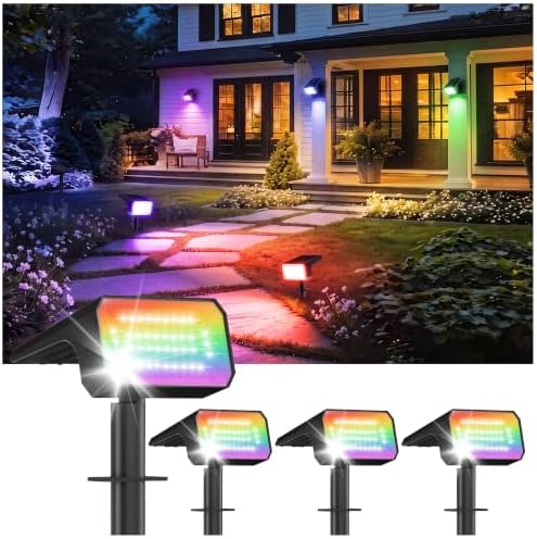 Fabrito Color Changing Solar Spot Lights Outdoor 4 Pack, [6+1 Lighting Modes] Auto On/Off RGB Spotlights, Waterproof Multicolor Landscape Lights for Garden, Tree, Halloween, Christmas by Fabrito-topbrandinlandscapespotlights