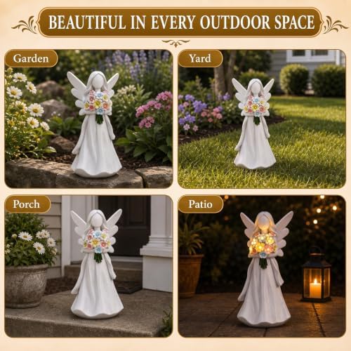 Solar Angel Garden Statue with Glowing Flowers, Sympathy Memorial Gifts - Image 6