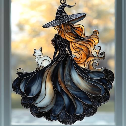 Black Witch Fox Halloween Acrylic Suncatcher by AVAGAN