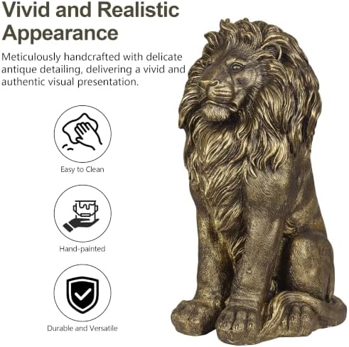 24" Outdoor Lion Statue Garden Sculpture Front Door Decor Antique Bronze - Image 4