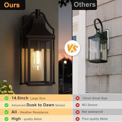 Dusk to Dawn Outdoor Wall Lantern, Waterproof Porch Light, Brown - Image 4