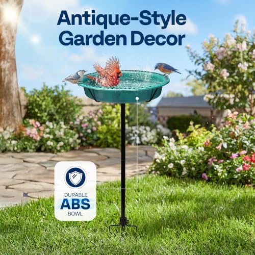 VIVOHOME Oval Bird Bath for Outside with Metal Ground Stake, Green - Image 2