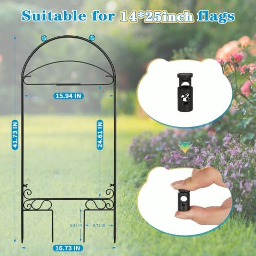 Liitrton 2 Pack Garden Flag Holder Stand Fits Max 14" x 25" Flags, Decorative Metal Yard Flag Holder for Outside Seasonal Holiday Christmas Garden Decor-Flag Not Include (Frog-Shaped,Black) - Image 2