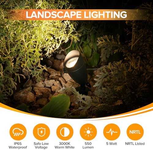 LUTEC 12V Low Voltage Landscape Lighting, Die-cast Aluminum Spot Lights with Connectors, IP65 Waterproof Outdoor Landscape Spotlights, 5W 550LM Warm White 3000K for Tree Garden Yard Pathway, 4 Pack - Image 3