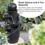 Glitzhome Outdoor Water Fountain with LED Light & Pump, Modern 5-Tier Bowl and Sphere Polyresin Outdoor Fountain, 33.5" Cascading Waterfall Fountain Water Feature for Porch Deck Patio Backyard Decor - Image 3