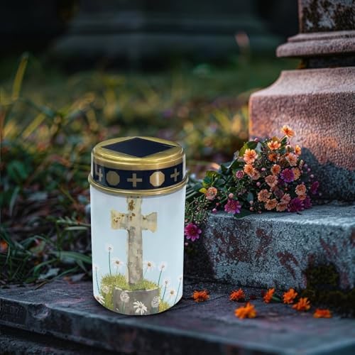 Poceacles Cross Solar Lights Outdoor for Pathway Lawn Cemetery Grave Decorative Cemetery Solar Candle Solar Votive Candles for Outside Home Solar Decorations, Daisy Cross, Pack of 6 - Image 3
