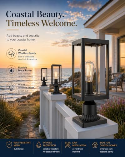 Beionxii Outdoor Post Lantern, 20inch Large Modern Lamp Post Light Fixture Exterior Pillar Lights with Pier Mount Base, Black Cast Aluminum w/Clear Cylinder Glass - A291P-2PK (NOT Solar, 110-120V AC) - Image 5