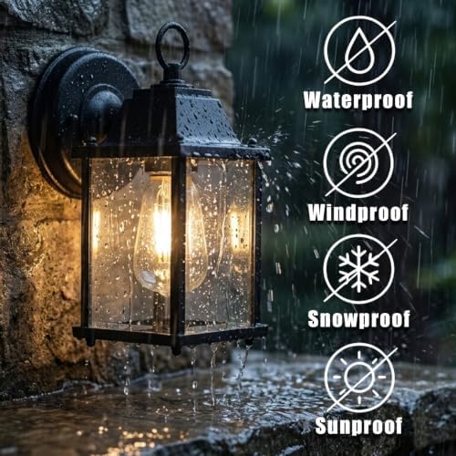 Outdoor Wall Lantern, Waterproof Wall Sconce Porch Lighting Fixture Mount Light with Clear Glass, Aluminum for Front Door, Patio and Porch, Black 2 Pack - Image 3