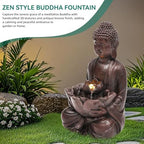 AUTODAYA 18.9" H Buddha Statue Outdoor Water Fountain with Warm LED Lights - Image 5