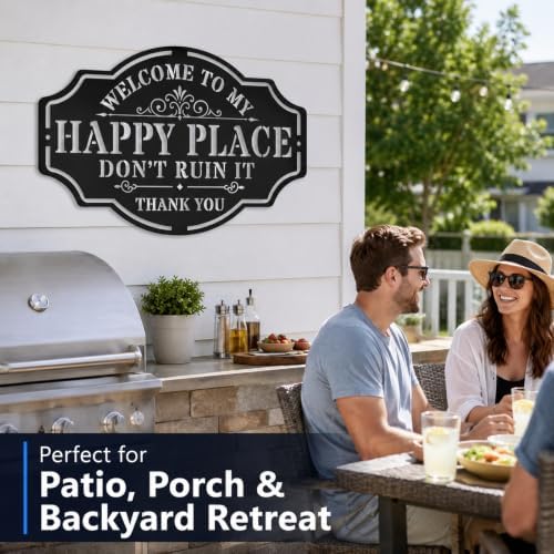 Personalized This Is My Happy Place Don’t Ruin It Metal Sign, Happy Place Metal Wall Art, Vintage Welcome Sign Decor for Home Garden Porch Patio Farm Bar Coffee Wall Decor - Image 3