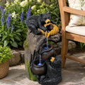 Outdoor Water Fountain with LED Lights, 23.6" Bear Tree Stump Cascading Water Feature, Resin Woodland Garden Fountain for Patio, Backyard, Porch, Yard, Housewarming Gift by Unknown
