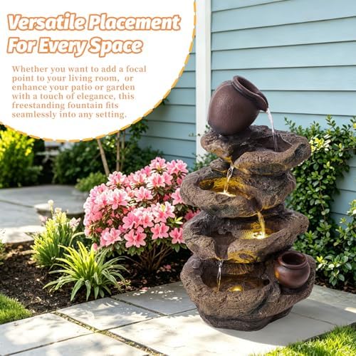 Rock & Jar Outdoor Water Fountain, Resin with LED Light - Image 5
